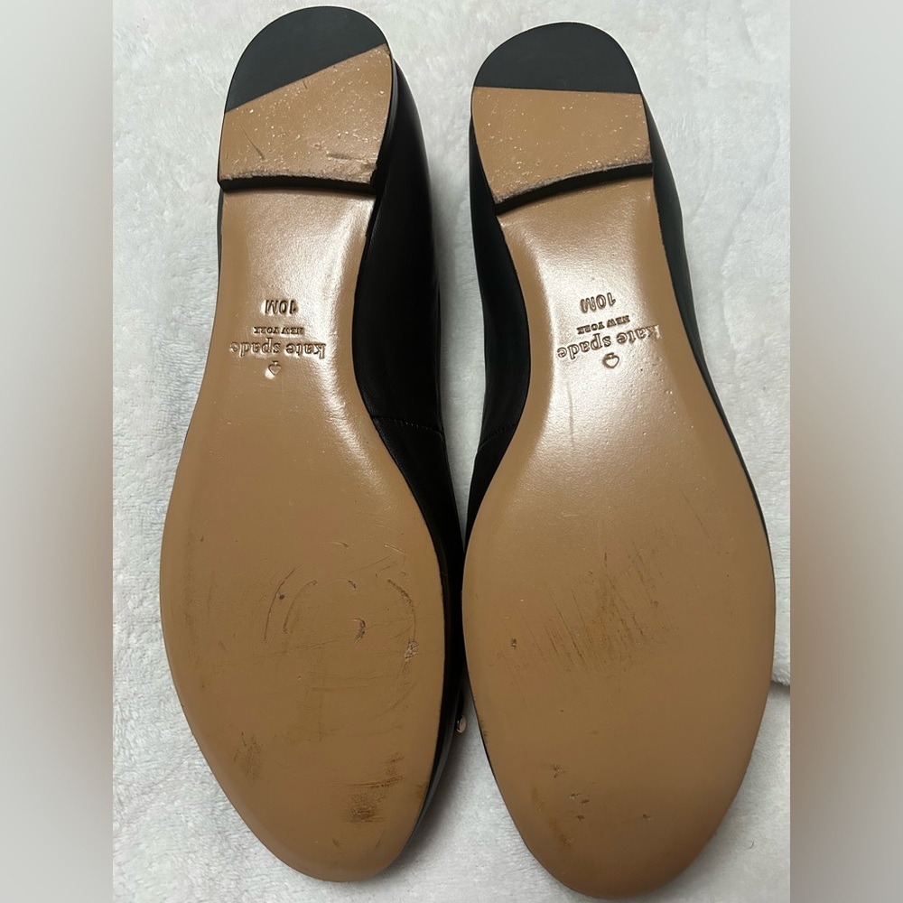kate spade Black Leather Bow Ballet Flats with Gold Spade Charm - Picture 3 of 5